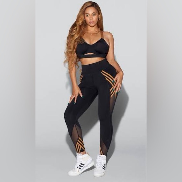 IVY PARK Pants - Ivy Park x Adidas Mesh Panel Leggings Black and Brown —Size XS